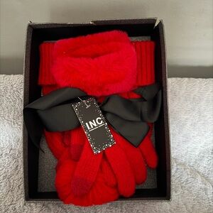 INC Red Scarf and Glove Set